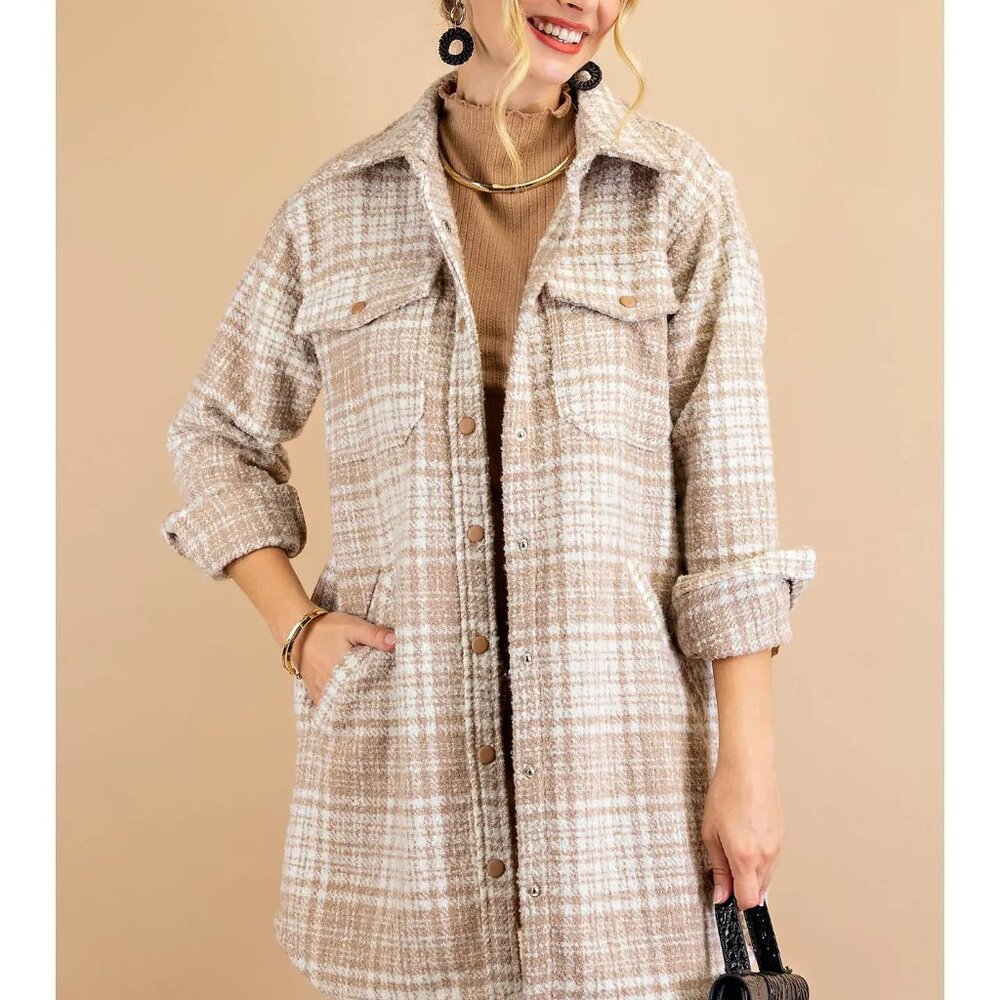 NWT Plaid Check Textured Shacket Jacket - Picture 2 of 5